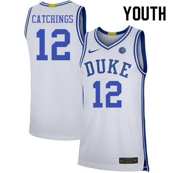 Youth #12 Kale Catchings Duke Blue Devils 2022-23 College Stitched Basketball Jerseys Sale-White